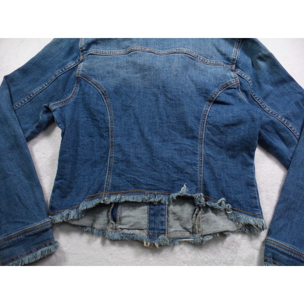 Anthropologie Pilcro Jacket Womens Size L Petite Blue Denim Raw Hem Button Up - Picture 6 of 14